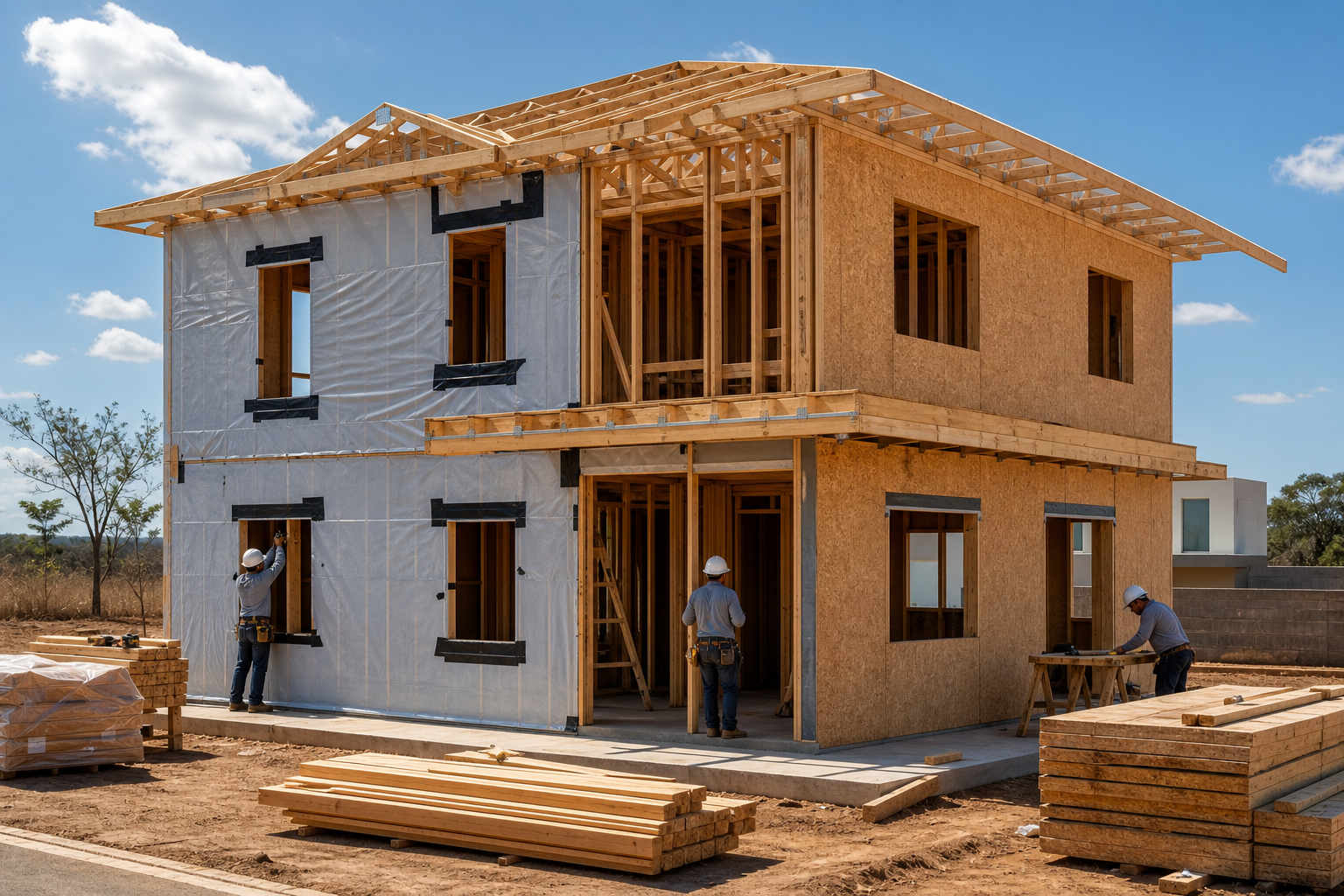 Estrutura de wood frame em montagem